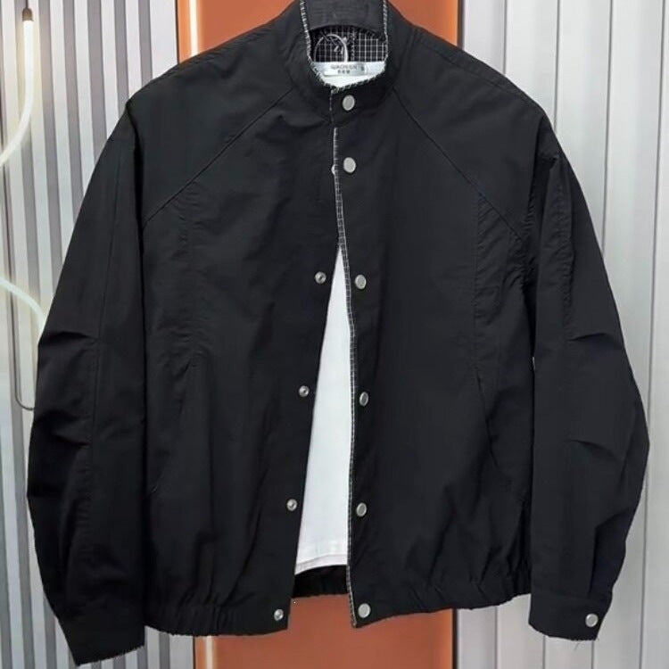 Men's Casual Patchwork Layered Button Henley Collar Loose Fit Jacket