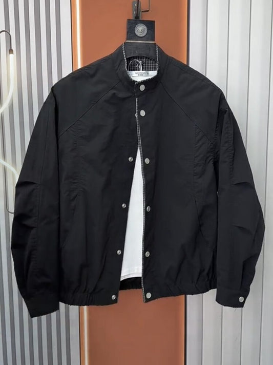 Men's Casual Patchwork Layered Button Henley Collar Loose Fit Jacket