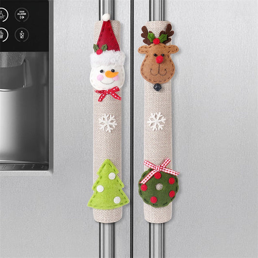 Christmas Home Decoration Products Santa Claus Snowman Elk Linen Refrigerator Handle Sticker Microwave Oven Handle Cover