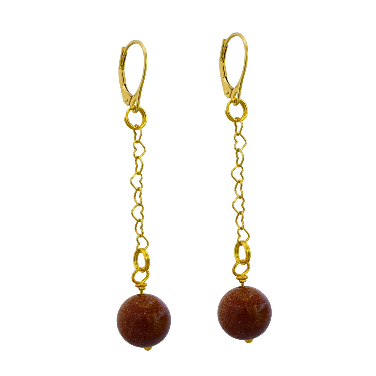 Brown Goldstone and Yellow Gold Vermeil Earrings, Heart Chain Earrings, Bloom Collection | by nlanlaVictory-4