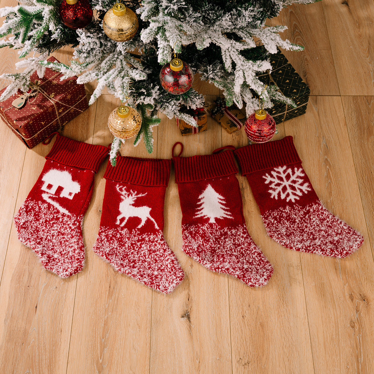 Christmas decoration products, knitted velvet, Christmas socks, snowflake red gift socks, gift bags