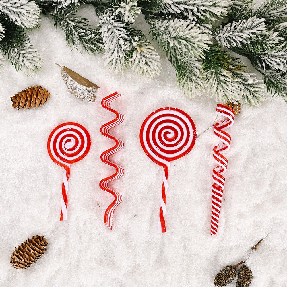 New Christmas Decorative Products Creative Red and White Candy Hangers Plastic Lollipop Hangers Simulated Candy