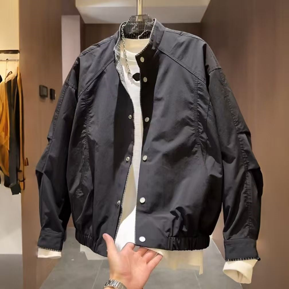 Men's Plaid Splicing Casual Jacket Spring Autumn Outdoor Light Luxury Coat
