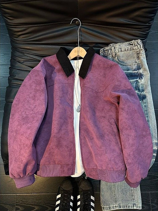 Style Tie-Dye PU Leather Jacket with Turn-Down Collar