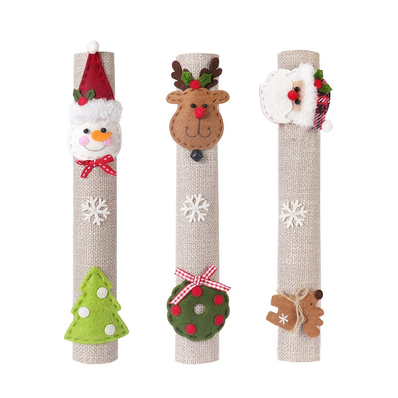 Christmas Home Decoration Products Santa Claus Snowman Elk Linen Refrigerator Handle Sticker Microwave Oven Handle Cover