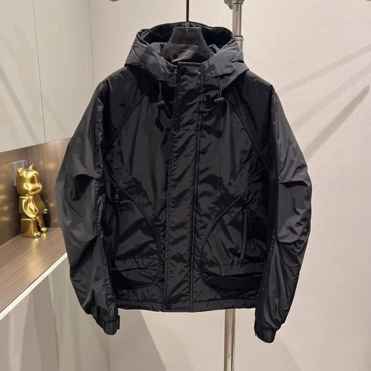 Men's Casual Workwear Solid Black Long Sleeve Zipper Hooded Regular Fit Jacket